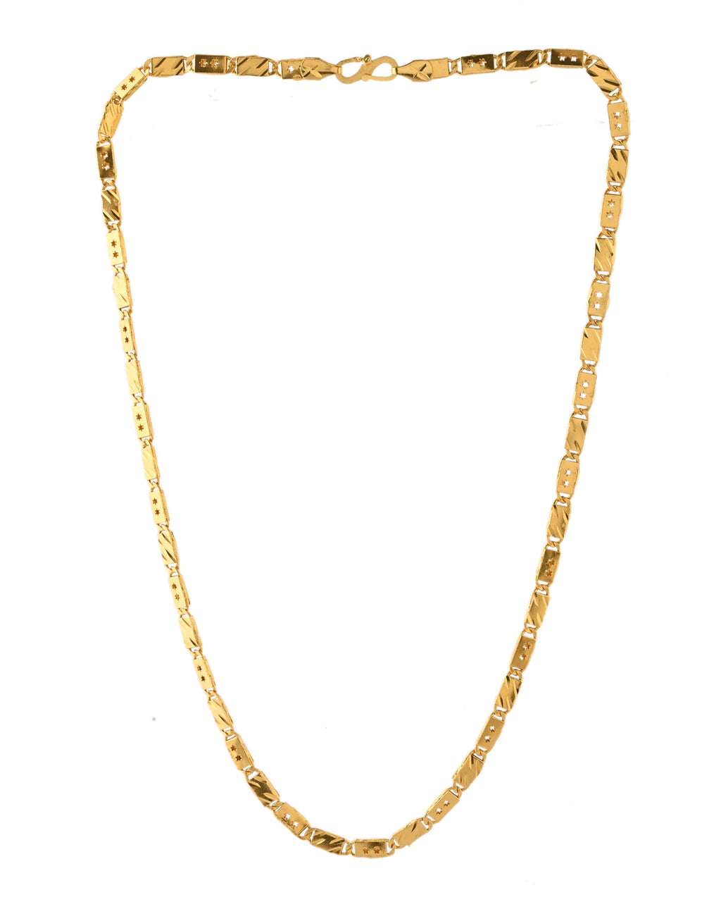 VOJ Men's Gold Polished Stainless Steel With Hand Crafted Design Biscuit Chain | Grocsy