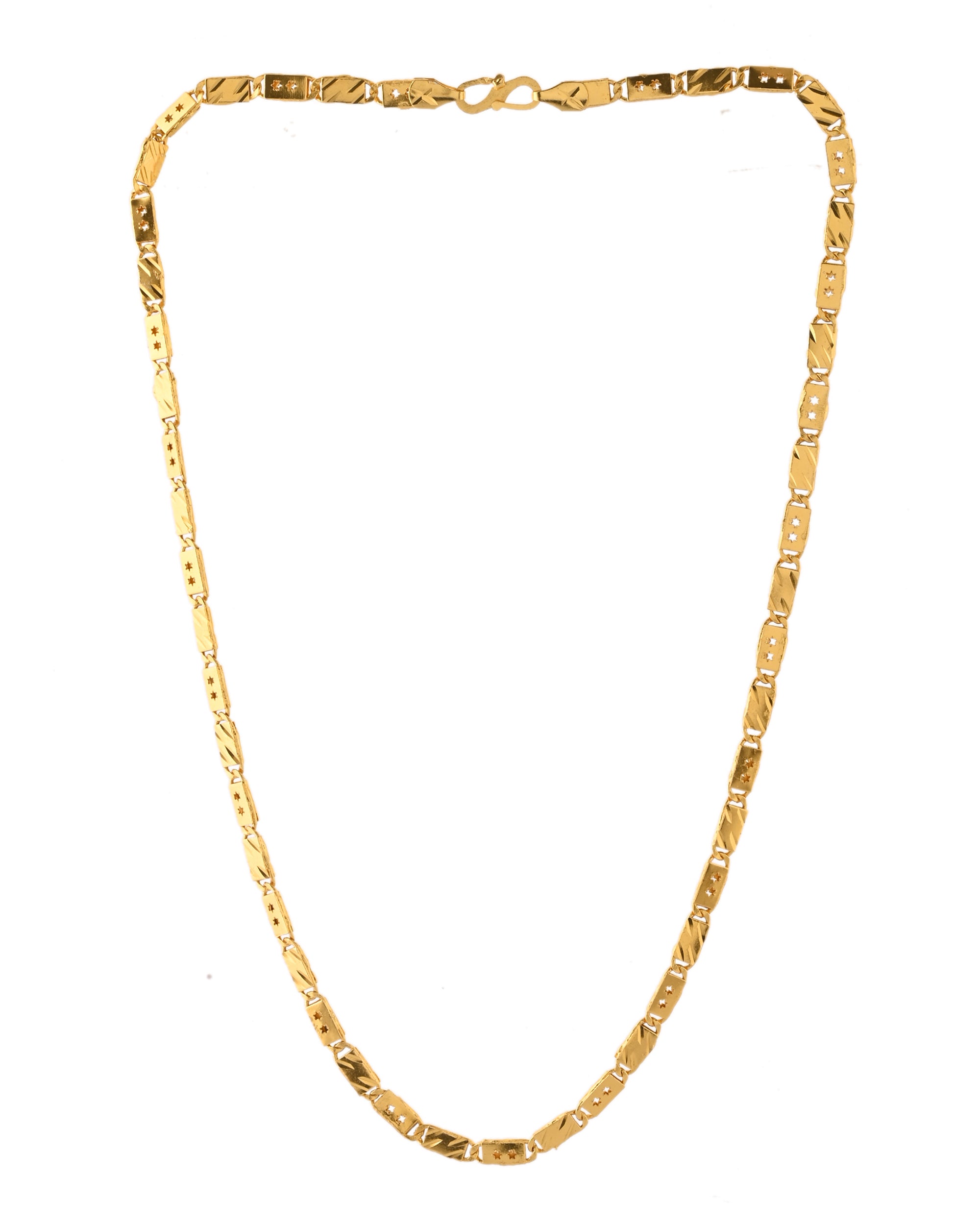 VOJ Men's Gold Polished Stainless Steel With Hand Crafted Design Biscuit Chain | Grocsy