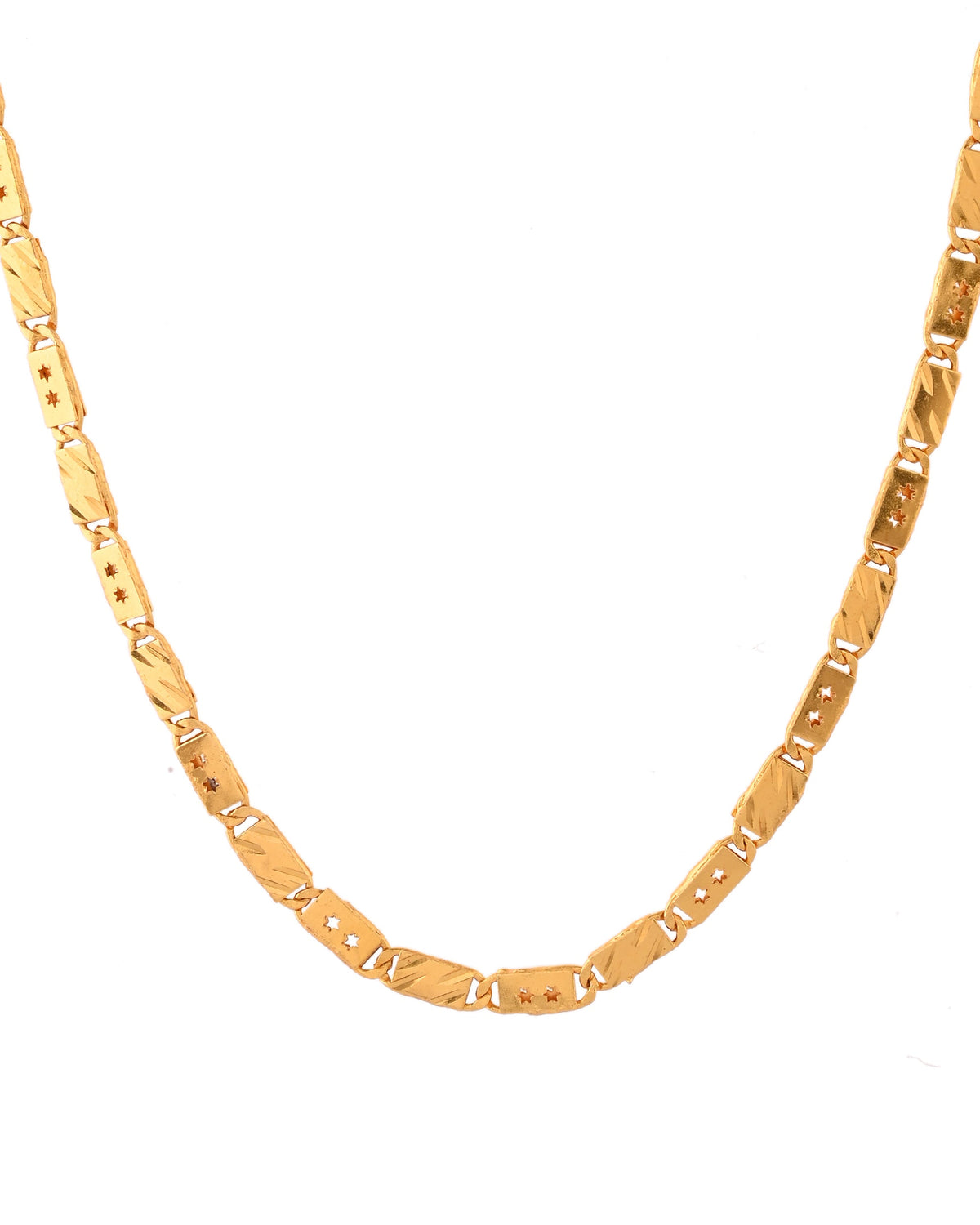 VOJ Men's Gold Polished Stainless Steel With Hand Crafted Design Biscuit Chain | Grocsy