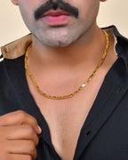 VOJ Men's Gold Polished Stainless Steel Biscuit Chain With Hand Crafted Design | Grocsy