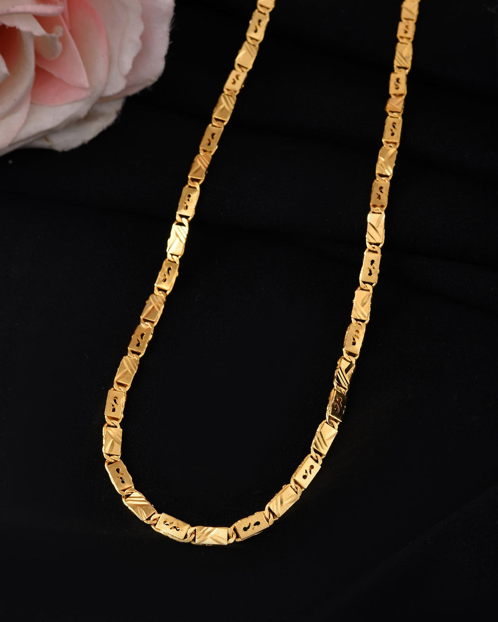 VOJ Men's Gold Polished Stainless Steel Biscuit Chain With Hand Crafted Design | Grocsy