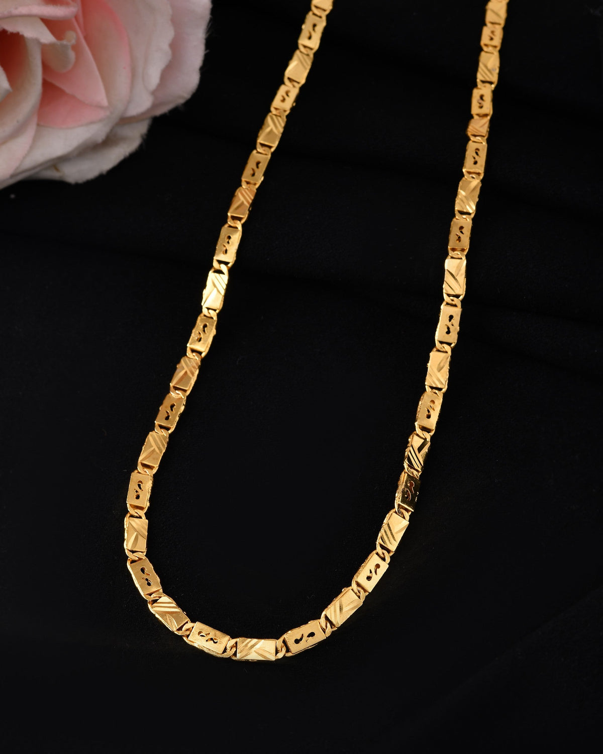 VOJ Men's Gold Polished Stainless Steel Biscuit Chain With Hand Crafted Design | Grocsy