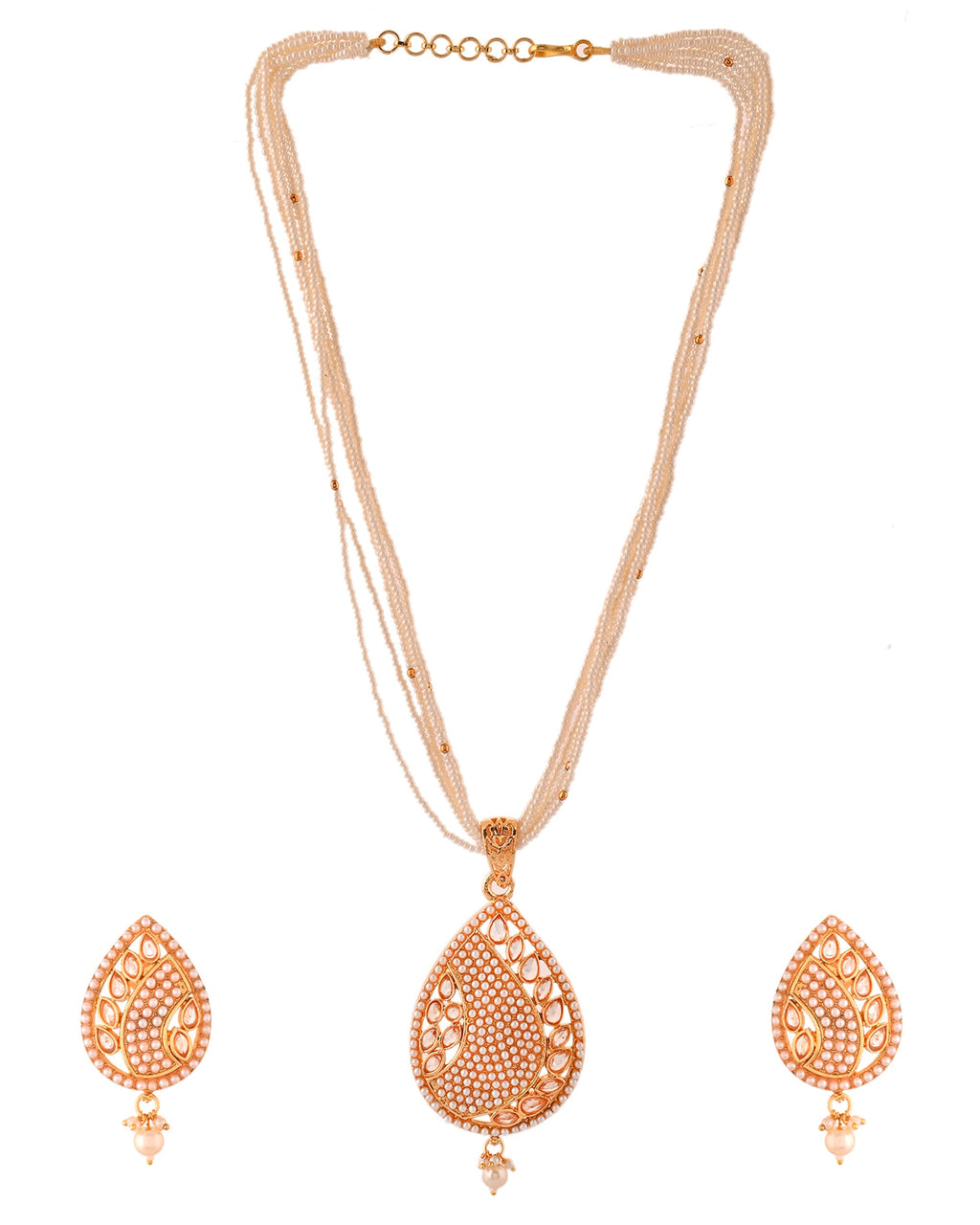 VOJ Gold Polished Kundan Studded Traditional Jewellery Set | Grocsy