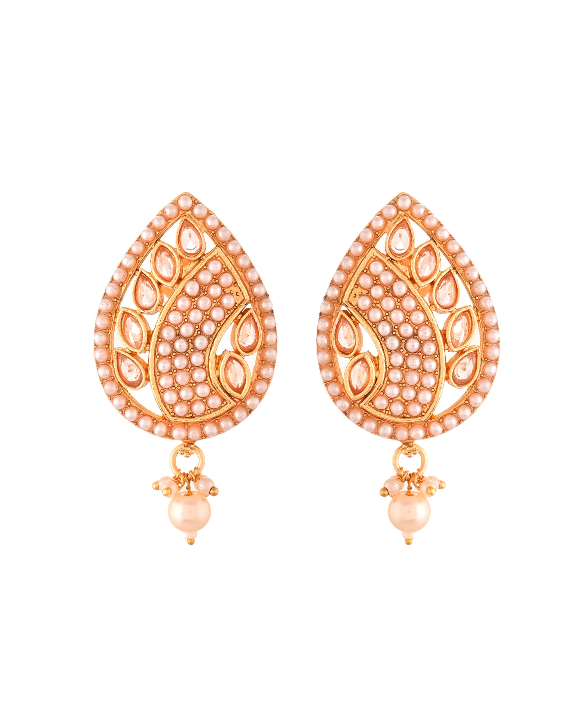 VOJ Gold Polished Kundan Studded Traditional Jewellery Set | Grocsy