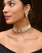 VOJ Gold Polished Stone And Pearl Studded Traditional Chokar Set | Grocsy