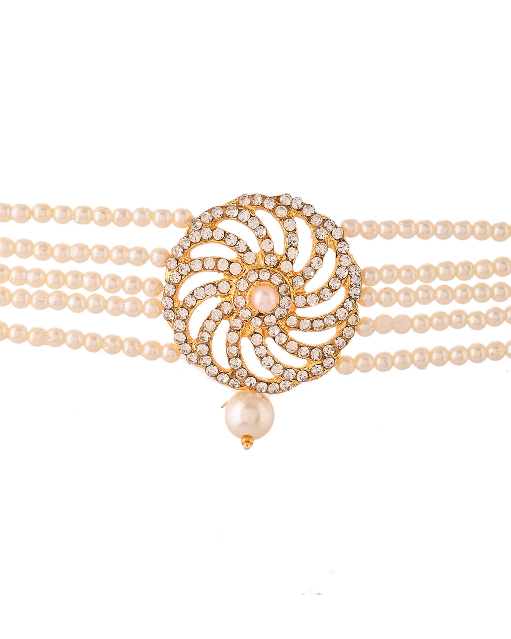 VOJ Gold Polished Stone And Pearl Studded Traditional Chokar Set | Grocsy