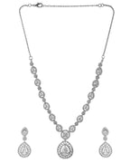 VOJ Silver Plated AD Stone Studded Elegant Necklace And Earrings Set | Grocsy