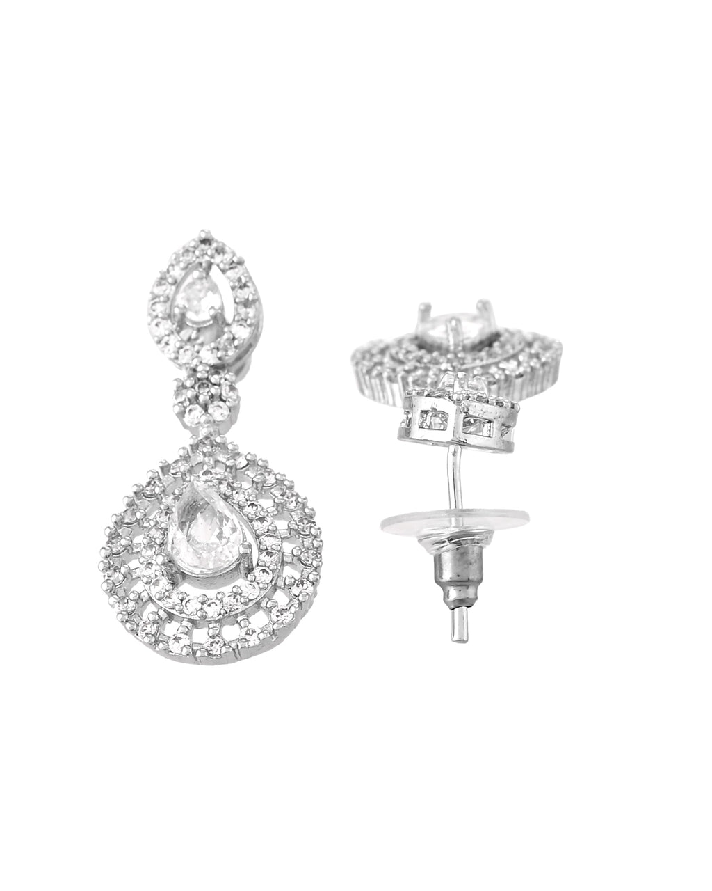 VOJ Silver Plated AD Stone Studded Elegant Necklace And Earrings Set | Grocsy