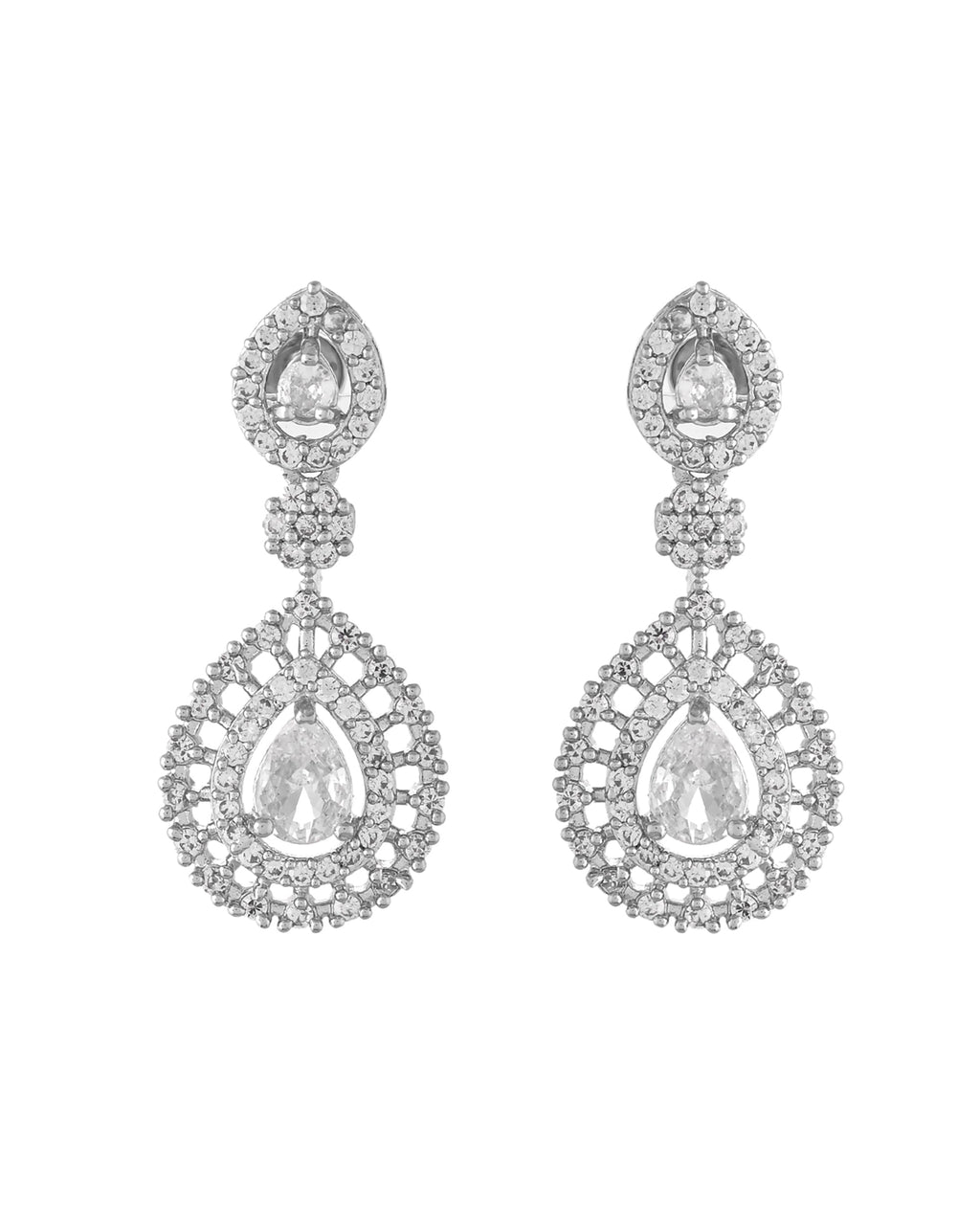 VOJ Silver Plated AD Stone Studded Elegant Necklace And Earrings Set | Grocsy