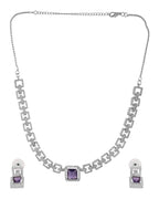 VOJ Silver Plated Geometric Shaped CZ Stone Studded Jewellery Set | Grocsy