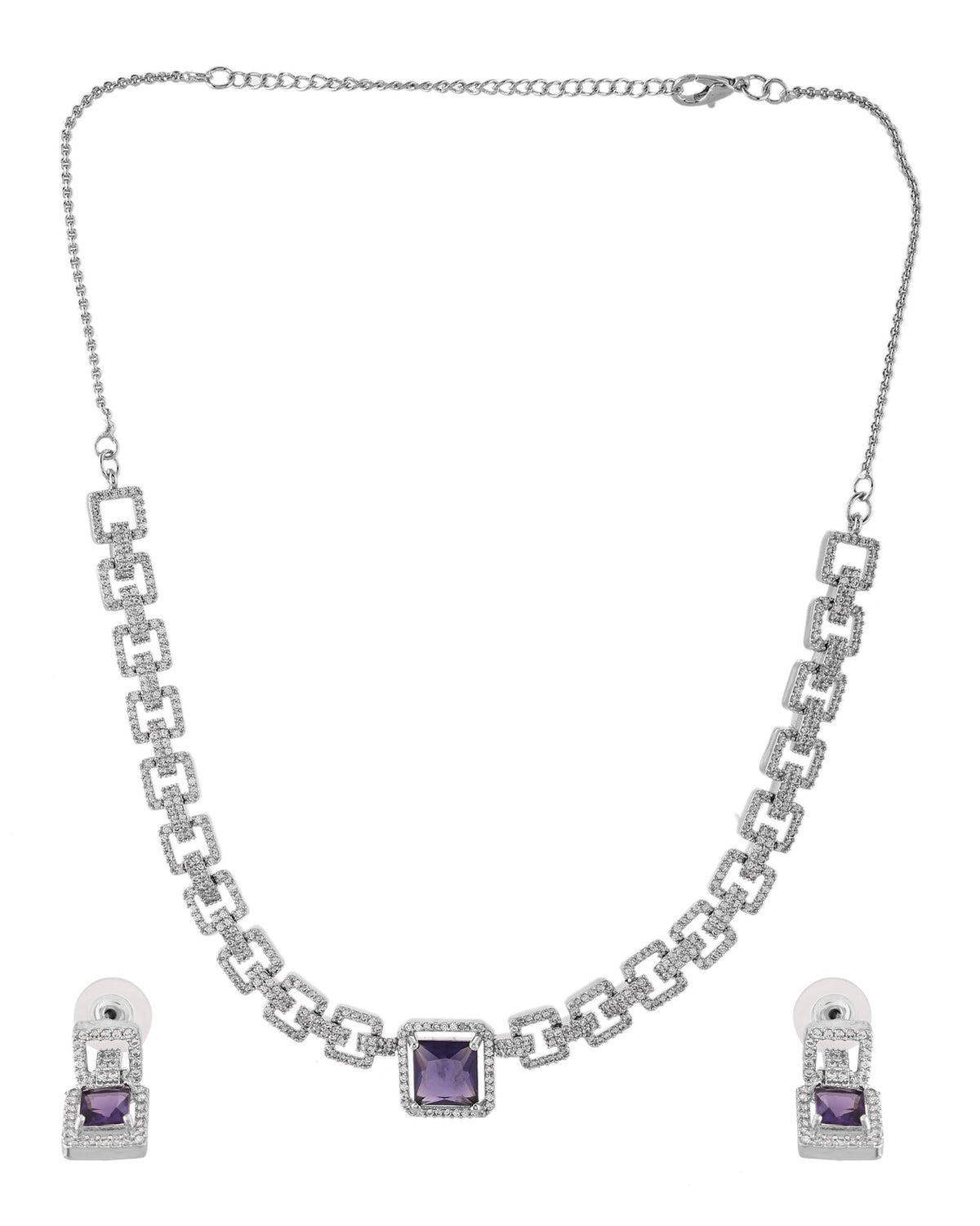 VOJ Silver Plated Geometric Shaped CZ Stone Studded Jewellery Set | Grocsy