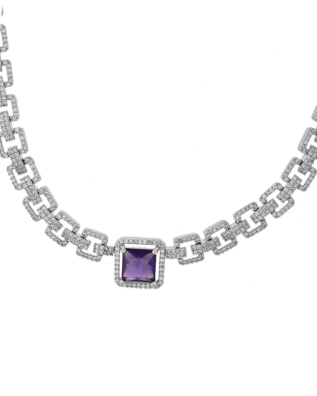VOJ Silver Plated Geometric Shaped CZ Stone Studded Jewellery Set | Grocsy