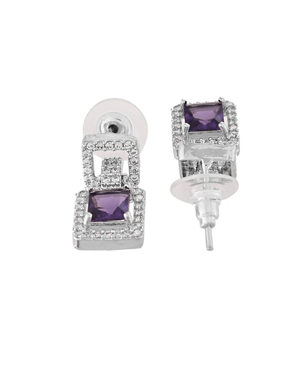 VOJ Silver Plated Geometric Shaped CZ Stone Studded Jewellery Set | Grocsy