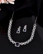 VOJ Silver Plated Geometric Shaped CZ Stone Studded Jewellery Set | Grocsy