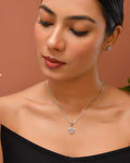 VOJ Silver Plated Baby Pink Stone Studded Heart Shaped Chain Set | Grocsy