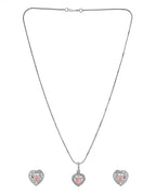 VOJ Silver Plated Baby Pink Stone Studded Heart Shaped Chain Set | Grocsy
