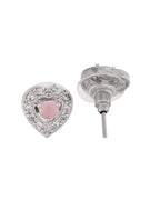 VOJ Silver Plated Baby Pink Stone Studded Heart Shaped Chain Set | Grocsy