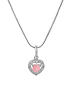 VOJ Silver Plated Baby Pink Stone Studded Heart Shaped Chain Set | Grocsy