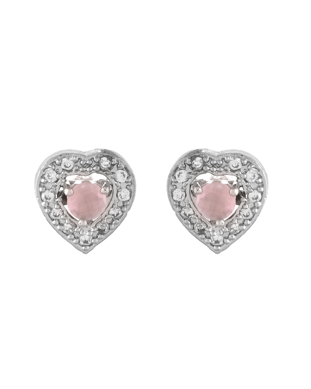 VOJ Silver Plated Baby Pink Stone Studded Heart Shaped Chain Set | Grocsy