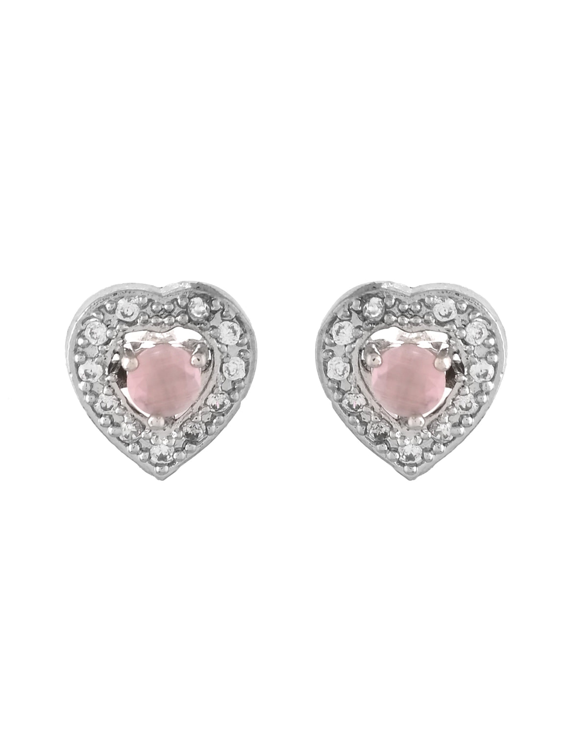 VOJ Silver Plated Baby Pink Stone Studded Heart Shaped Chain Set | Grocsy