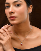 VOJ Silver Plated Pink Stone Studded Heart Shaped Chain Set | Grocsy