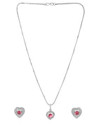VOJ Silver Plated Pink Stone Studded Heart Shaped Chain Set | Grocsy