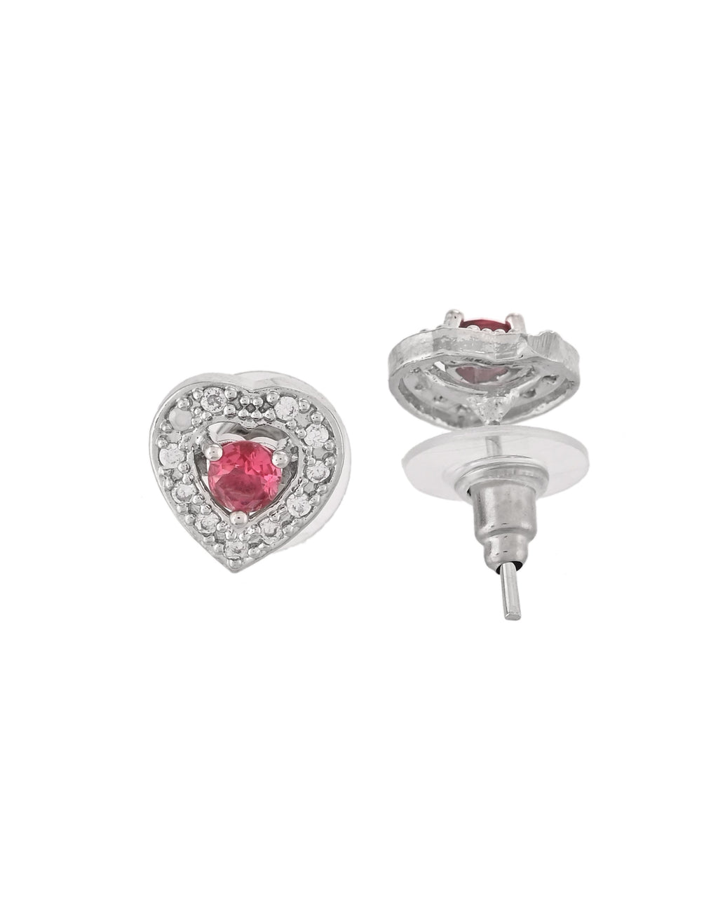 VOJ Silver Plated Pink Stone Studded Heart Shaped Chain Set | Grocsy