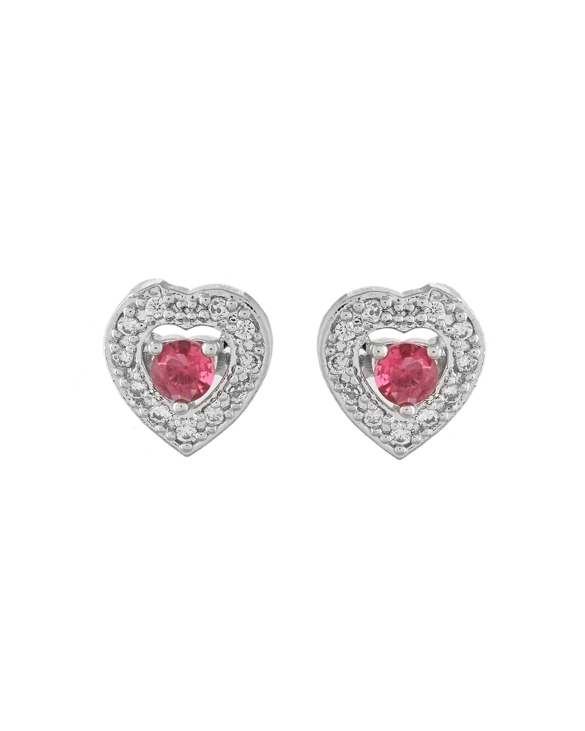 VOJ Silver Plated Pink Stone Studded Heart Shaped Chain Set | Grocsy