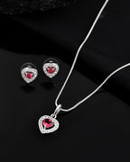 VOJ Silver Plated Pink Stone Studded Heart Shaped Chain Set | Grocsy