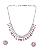 VOJ Silver Plated CZ And Pearl Studded Handcrafted Necklace With Earrings Set | Grocsy