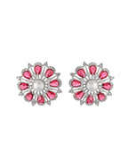VOJ Silver Plated CZ And Pearl Studded Handcrafted Necklace With Earrings Set | Grocsy