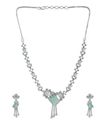 VOJ Silver Plated CZ Stone Studded Designer Necklace With Earrings Set | Grocsy