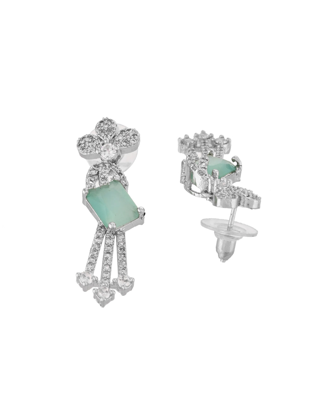 VOJ Silver Plated CZ Stone Studded Designer Necklace With Earrings Set | Grocsy