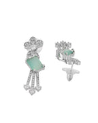 VOJ Silver Plated CZ Stone Studded Designer Necklace With Earrings Set | Grocsy