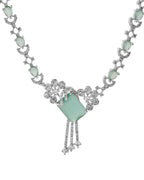 VOJ Silver Plated CZ Stone Studded Designer Necklace With Earrings Set | Grocsy