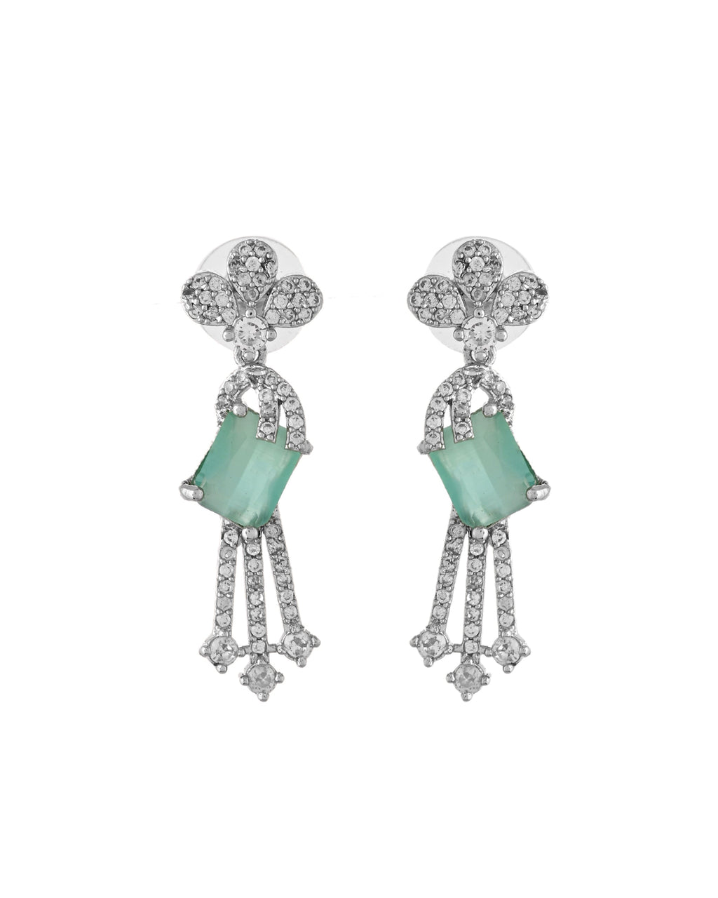 VOJ Silver Plated CZ Stone Studded Designer Necklace With Earrings Set | Grocsy