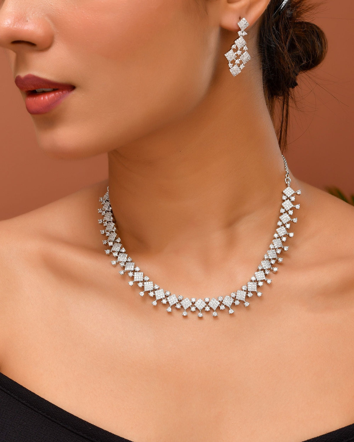 VOJ Silver Plated AD Stone Studded Hand Crafted Jewellery Set | Grocsy