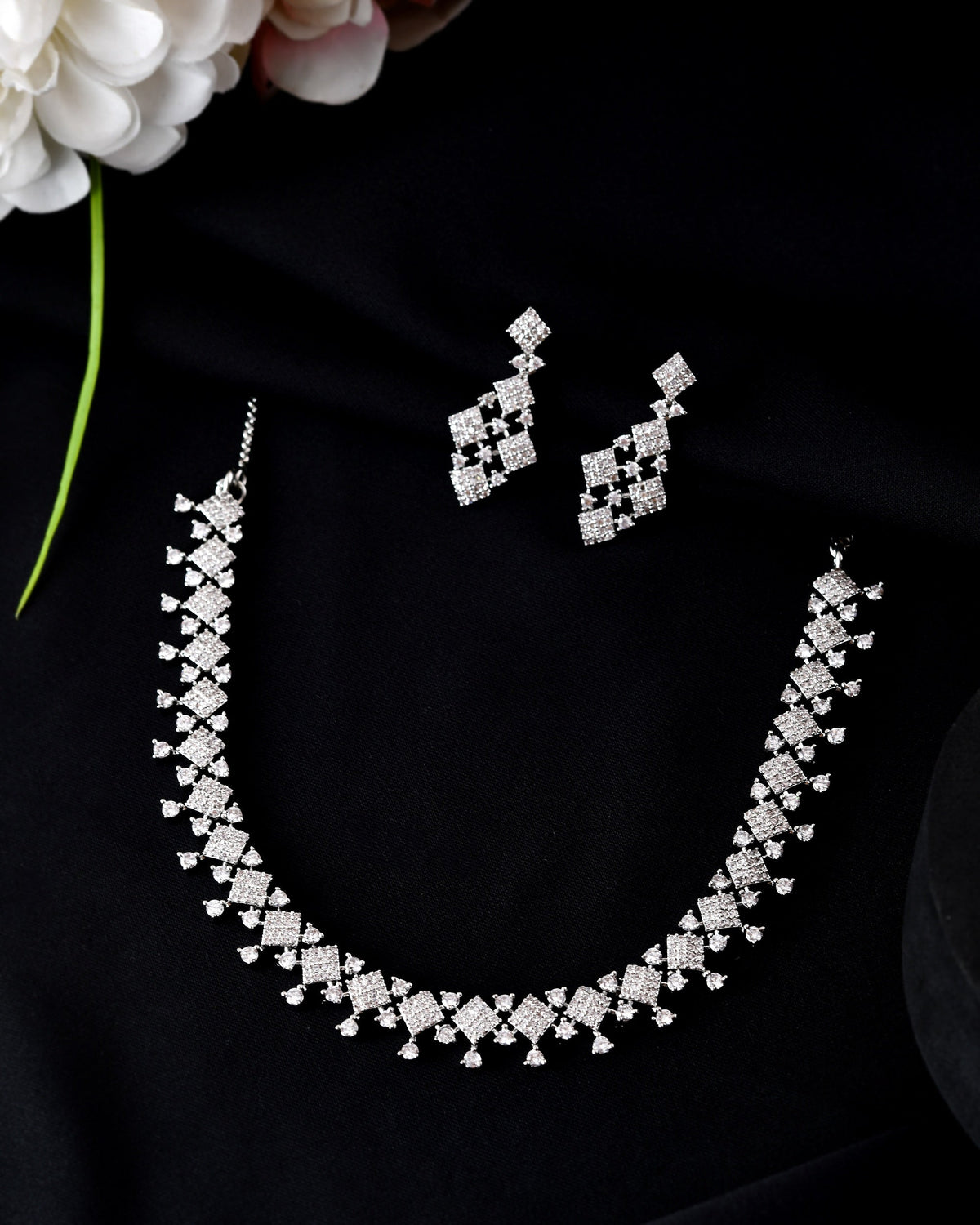 VOJ Silver Plated AD Stone Studded Hand Crafted Jewellery Set | Grocsy