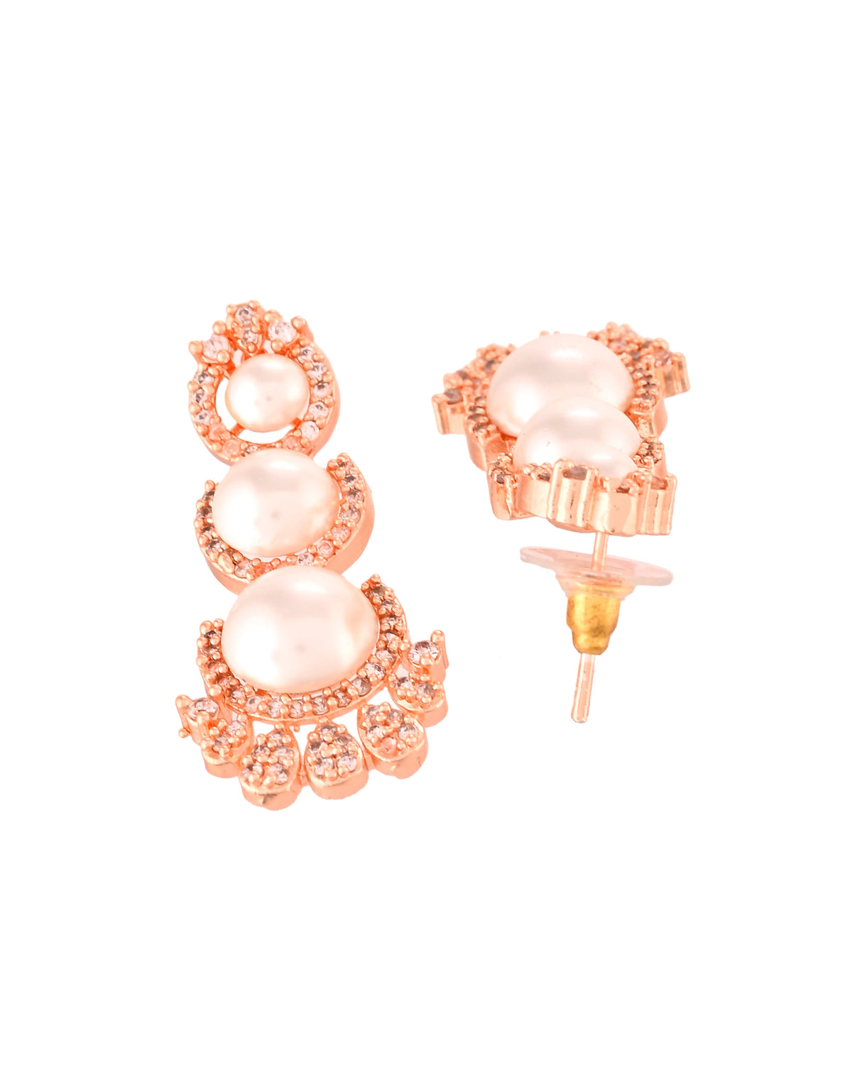 VOJ Rose-Gold Polished AD And Pearl Studded Jewellery Set | Grocsy