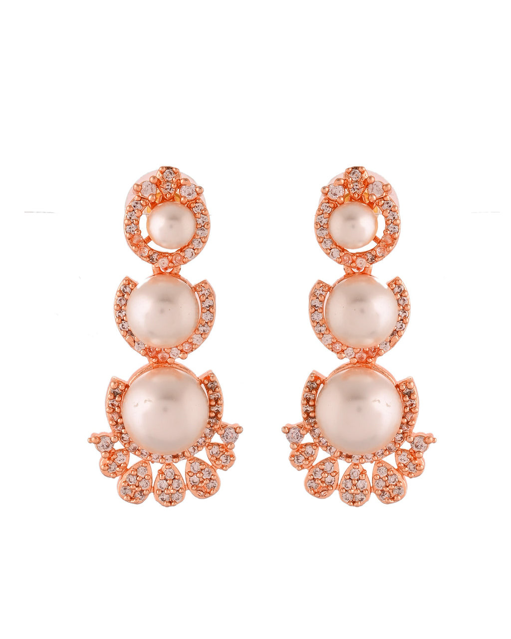 VOJ Rose-Gold Polished AD And Pearl Studded Jewellery Set | Grocsy