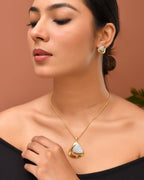 VOJ Gold Polished CZ Stone Studded Geometrical Jewellery Set | Grocsy