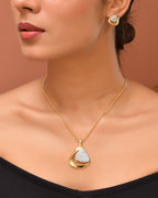 VOJ Gold Polished CZ Stone Studded Geometrical Jewellery Set | Grocsy
