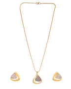 VOJ Gold Polished CZ Stone Studded Geometrical Jewellery Set | Grocsy