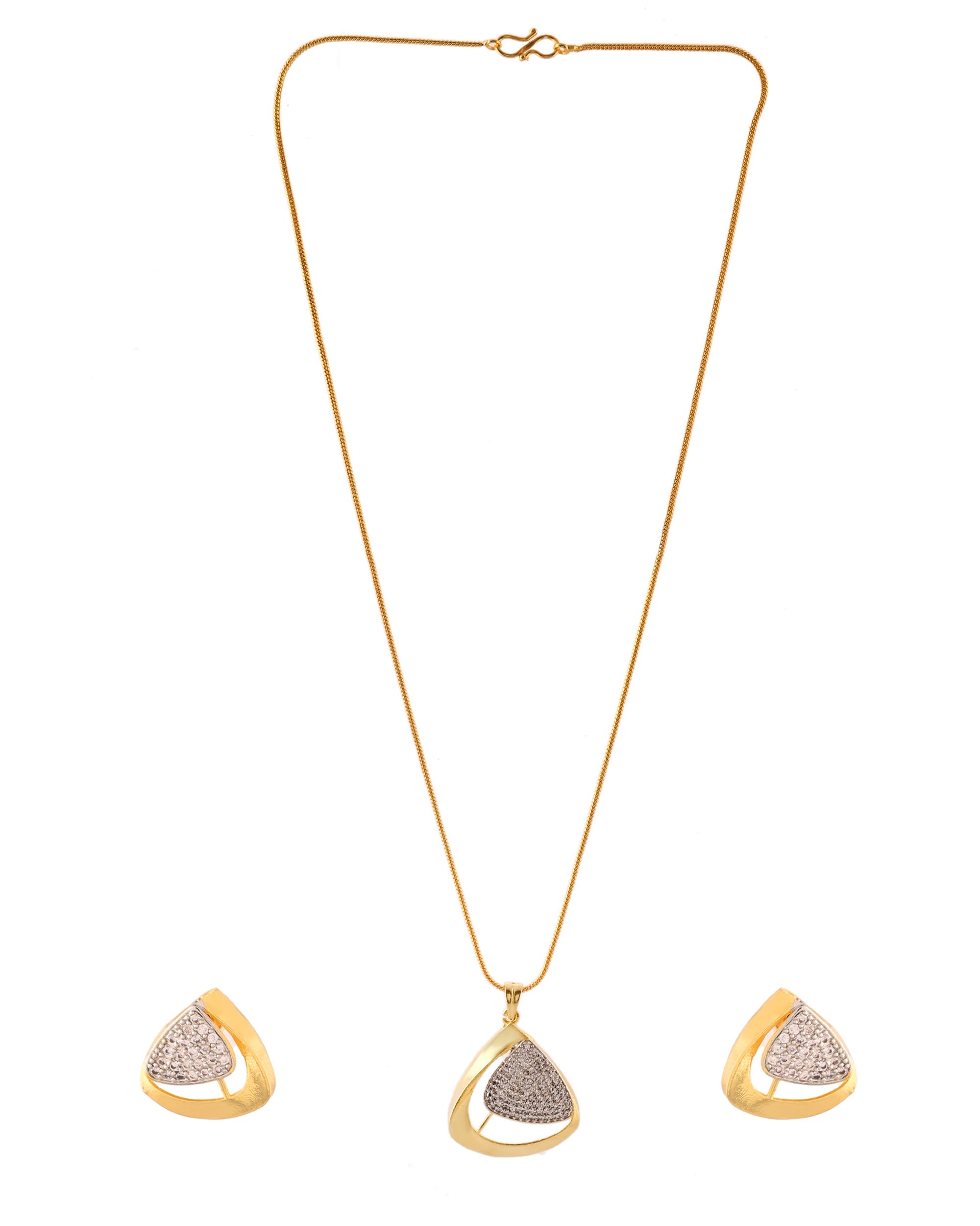 VOJ Gold Polished CZ Stone Studded Geometrical Jewellery Set | Grocsy