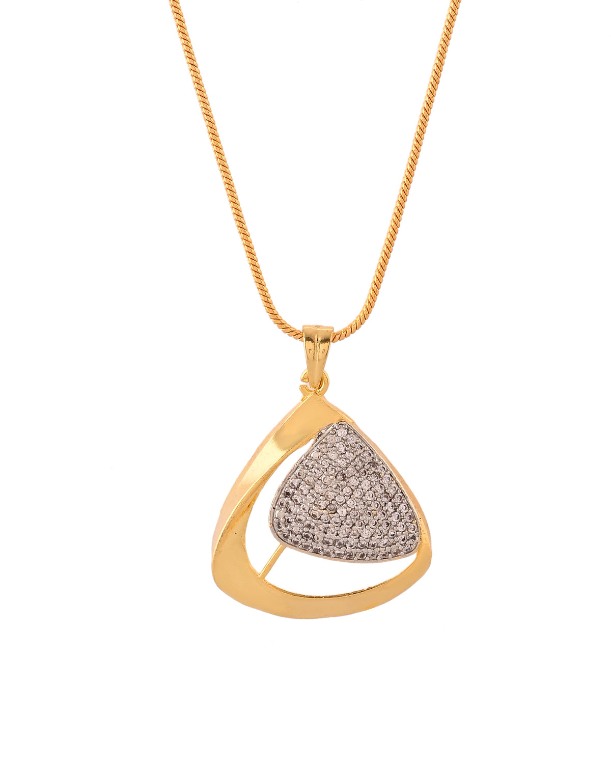 VOJ Gold Polished CZ Stone Studded Geometrical Jewellery Set | Grocsy