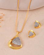VOJ Gold Polished CZ Stone Studded Geometrical Jewellery Set | Grocsy