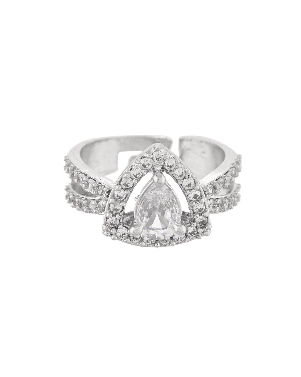 VOJ Silver-Plated AD-Stone-Studded Adjustable Finger Ring | Grocsy