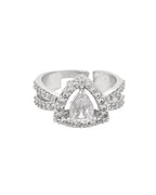 VOJ Silver-Plated AD-Stone-Studded Adjustable Finger Ring | Grocsy