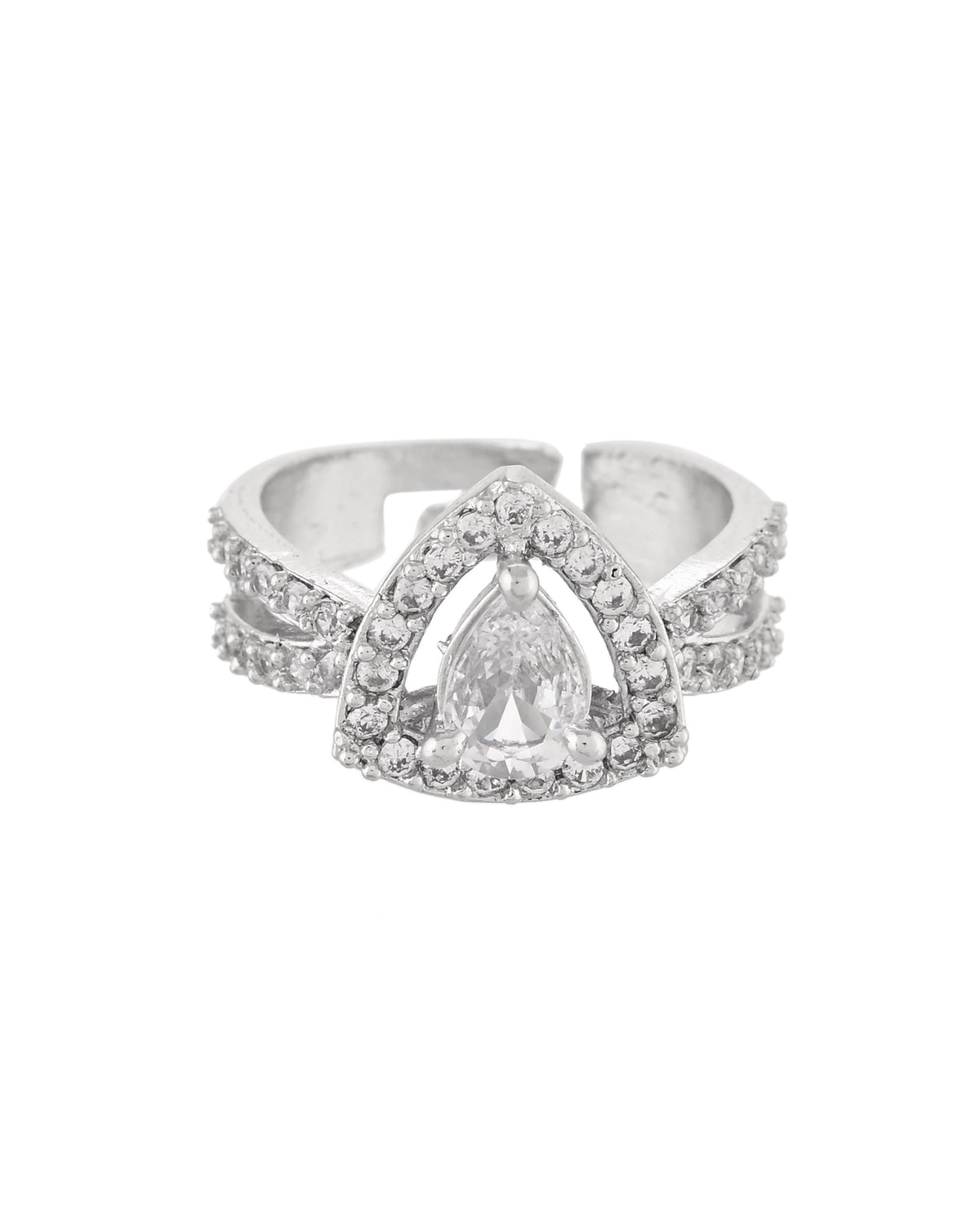 VOJ Silver-Plated AD-Stone-Studded Adjustable Finger Ring | Grocsy