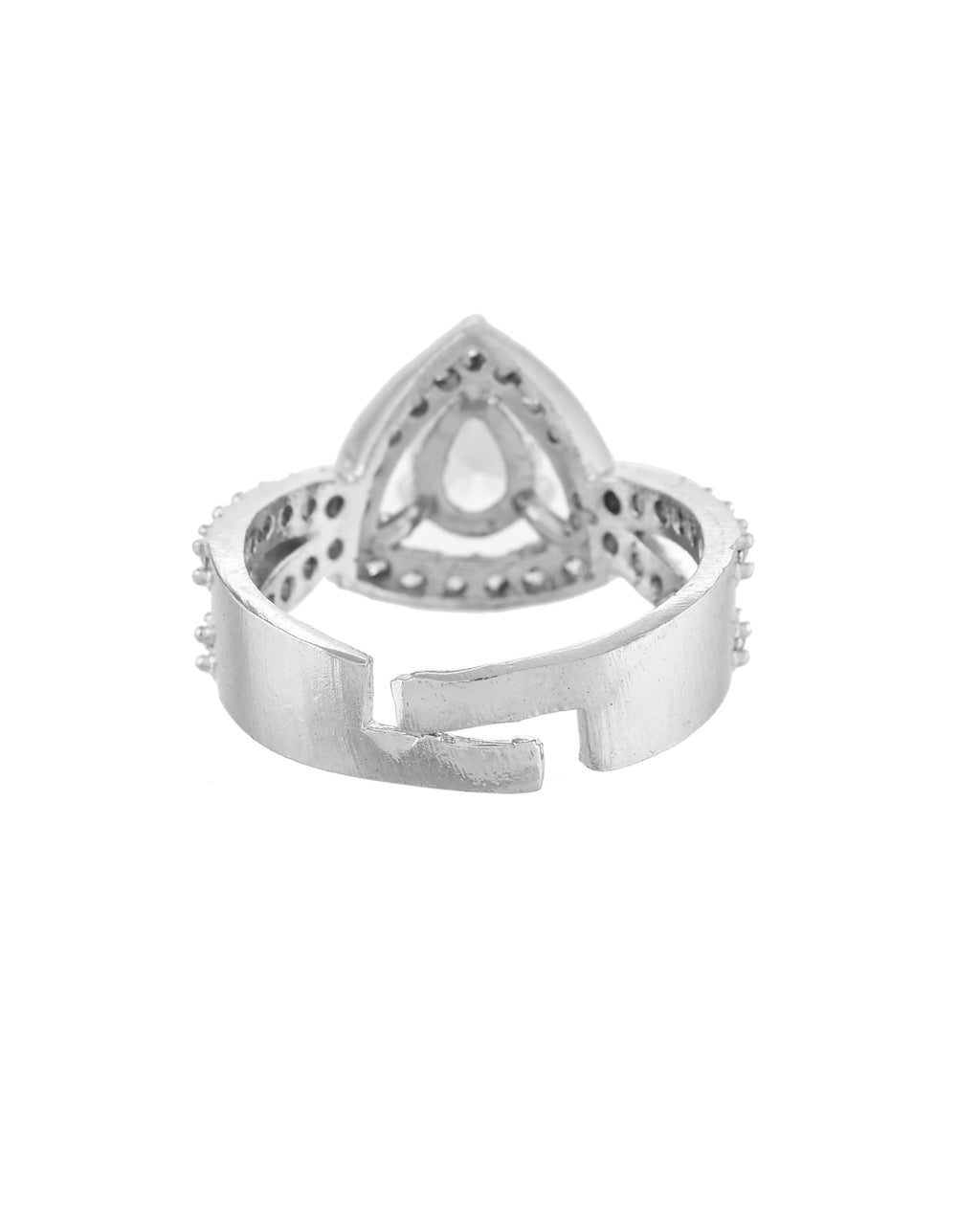 VOJ Silver-Plated AD-Stone-Studded Adjustable Finger Ring | Grocsy